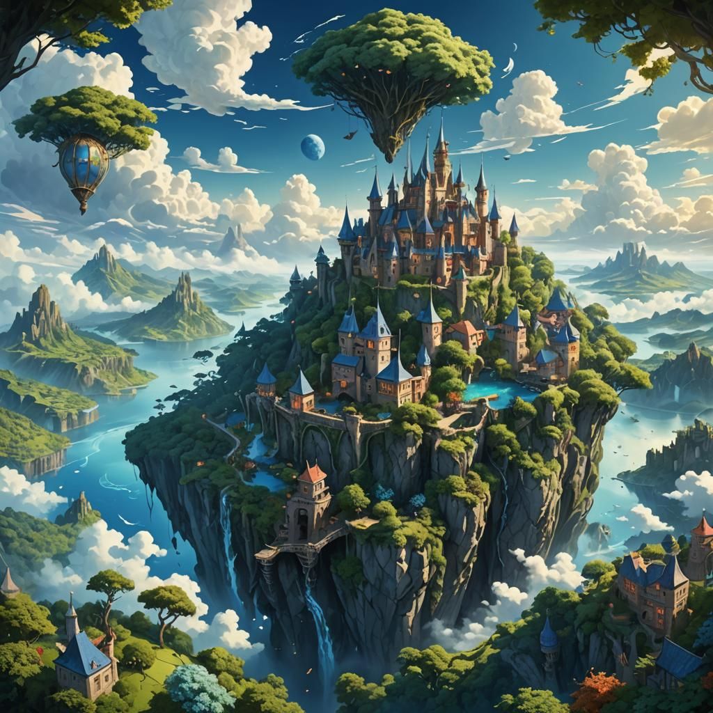 Floating Fantasy Islands in Digital Art Style