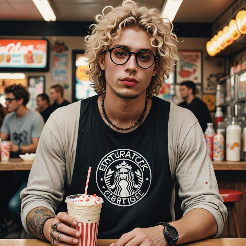 Handsome Young Man in Grunge Aesthetic Enjoying a Colorful M...