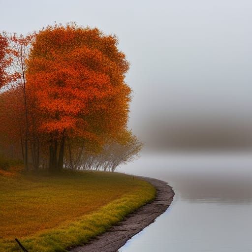 Misty Autumn Shoreline on the East Coast