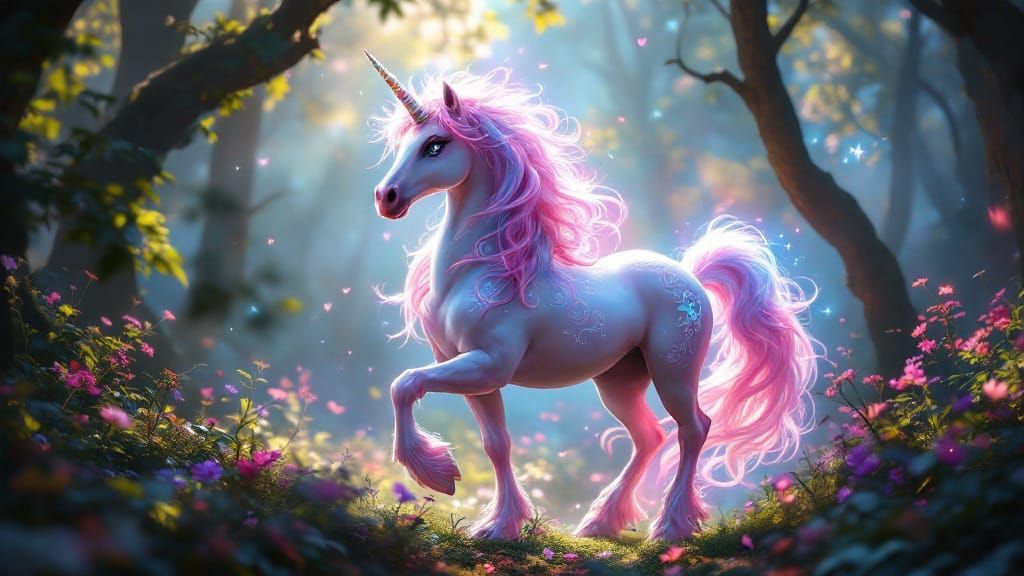 Majestic Unicorn Stands Heroically in Mystical Forest
