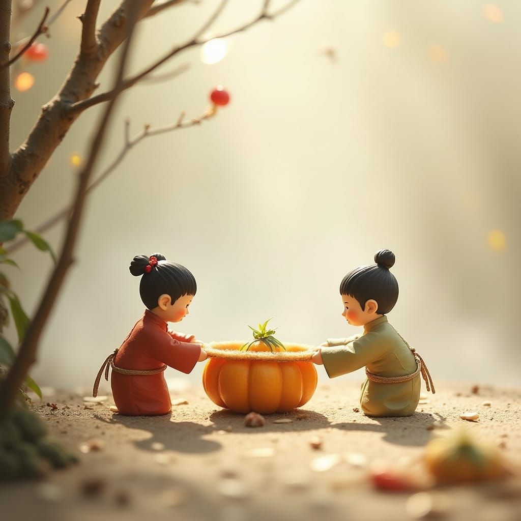 Miniature Figures Wrapping Zongzi in Zen Garden