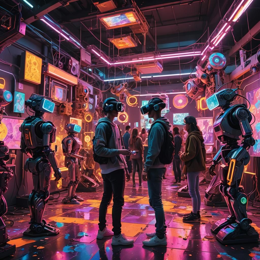 Neon-Lit Futuristic Art Museum Concept