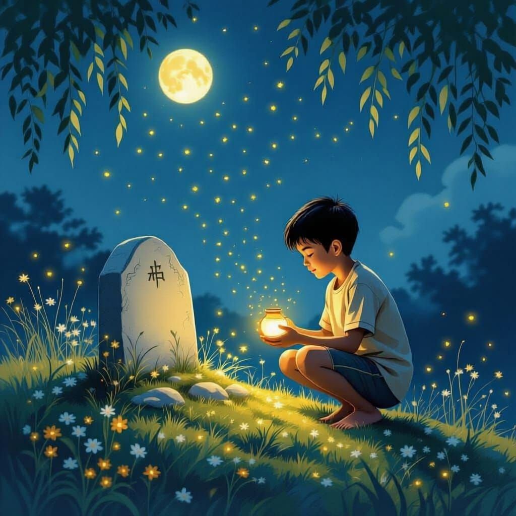 Hmong Boy Honors Grandmother's Memory Under Moonlight