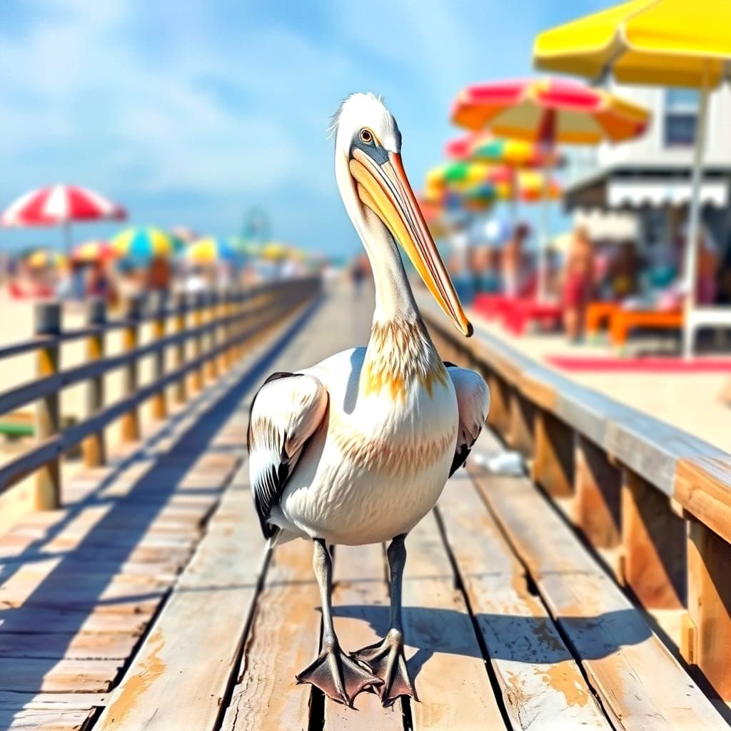 Pelican on the boardwalk