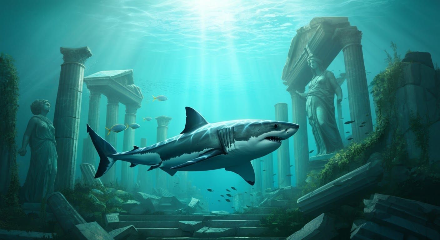 Great White Shark in Sunken Greek City