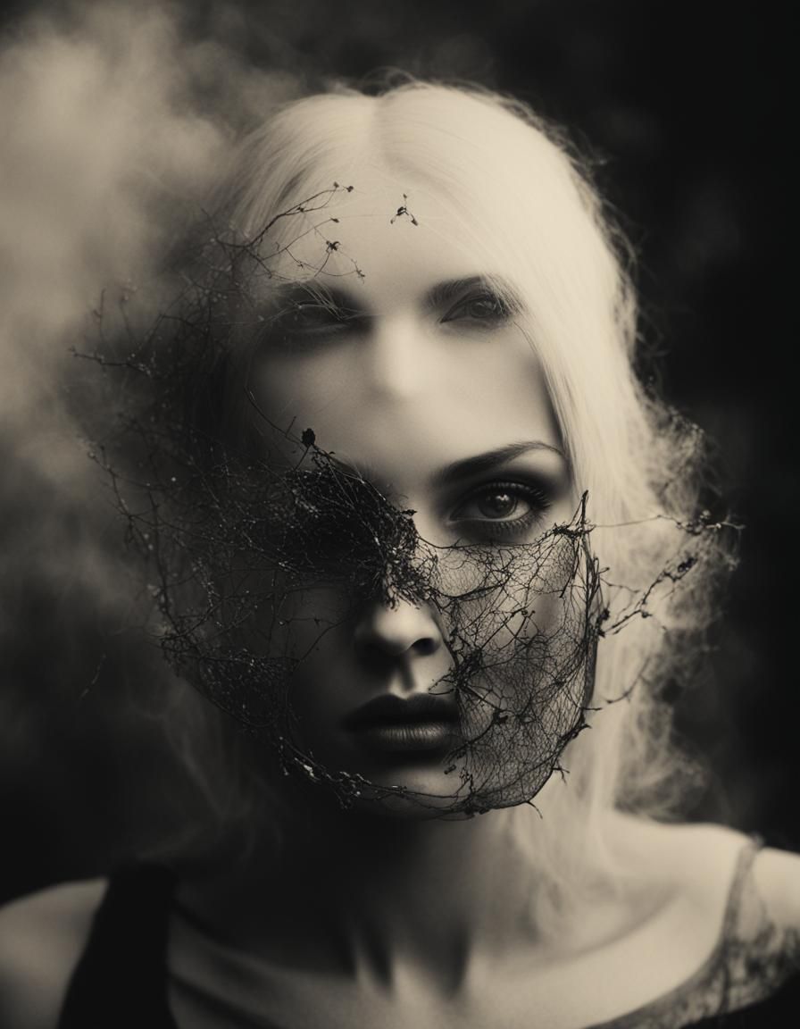 Goth Model in Fog: Black and White Photography