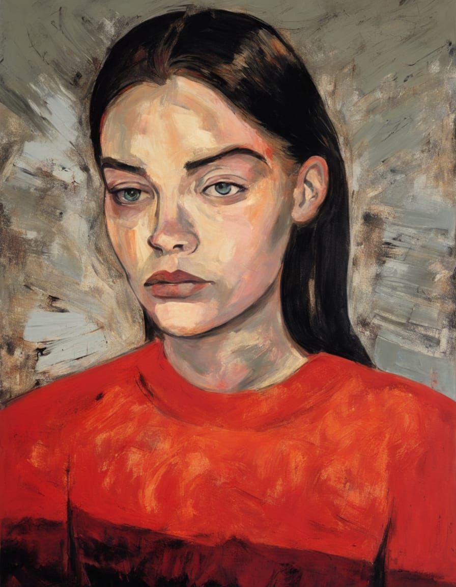 Emotive Young Woman Portrait in Expressionist Style