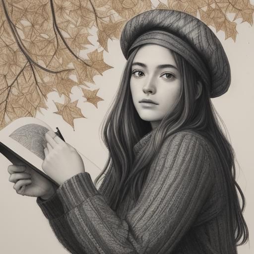 Girl Sketching Supernova: Charcoal Art Nouveau Drawing