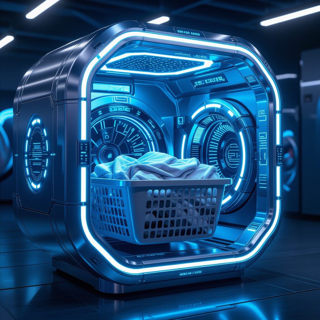 Futuristic AI Laundry Machine with Advanced Sensors