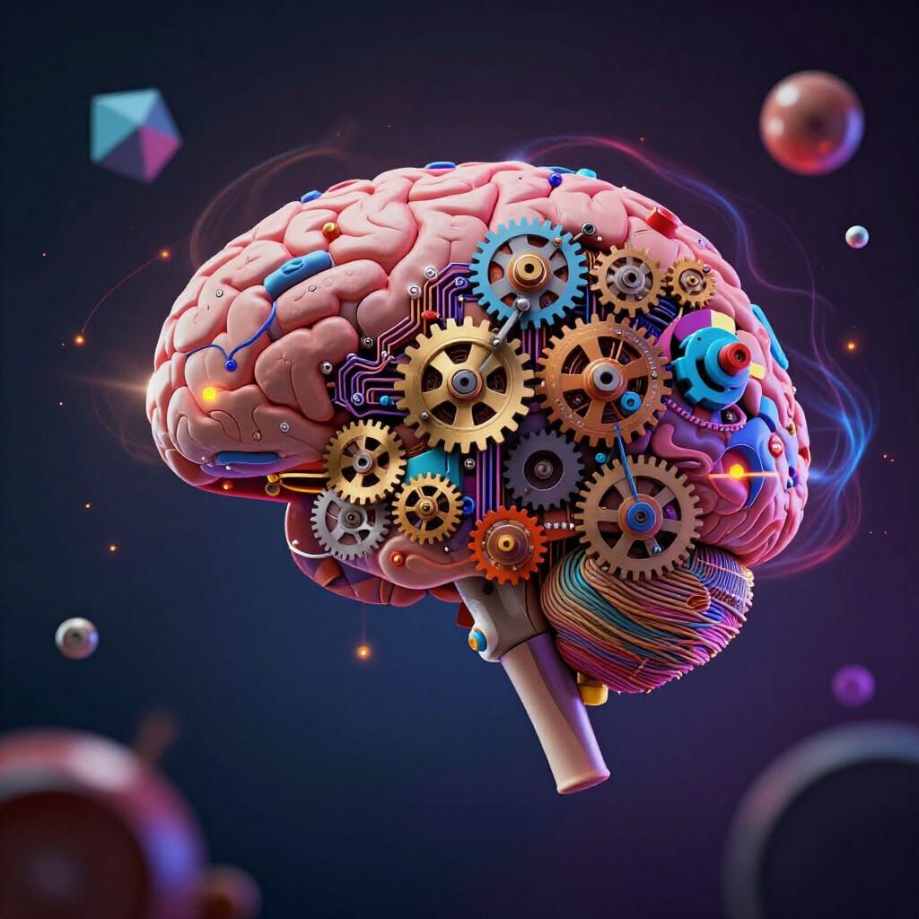 Surreal Brain with Gears and Lights