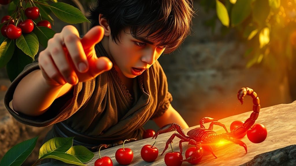 Youth Recoils in Shock as Scorpion Strikes in a Vibrant, Chi...