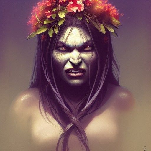 Sinister Female Orc with Flowers