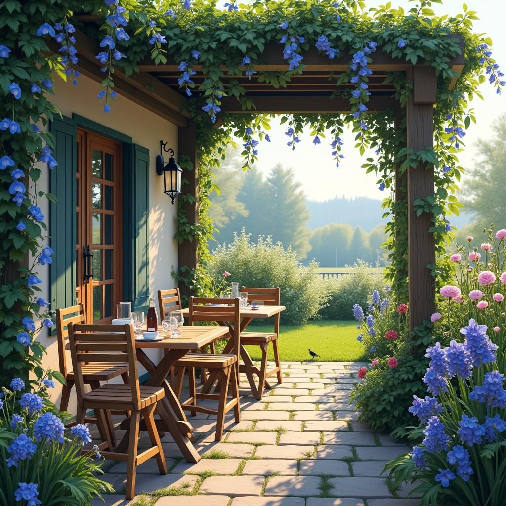 Spring Cafe Scene in Impressionist Style