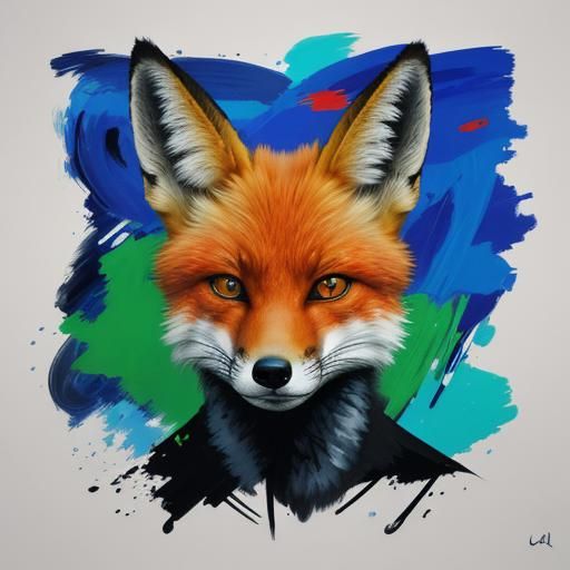 Abstract Fox Art with Vivid Colors and Bold Brushwork