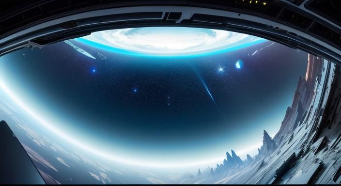 Surreal Spaceship Interior with Warped Landscape
