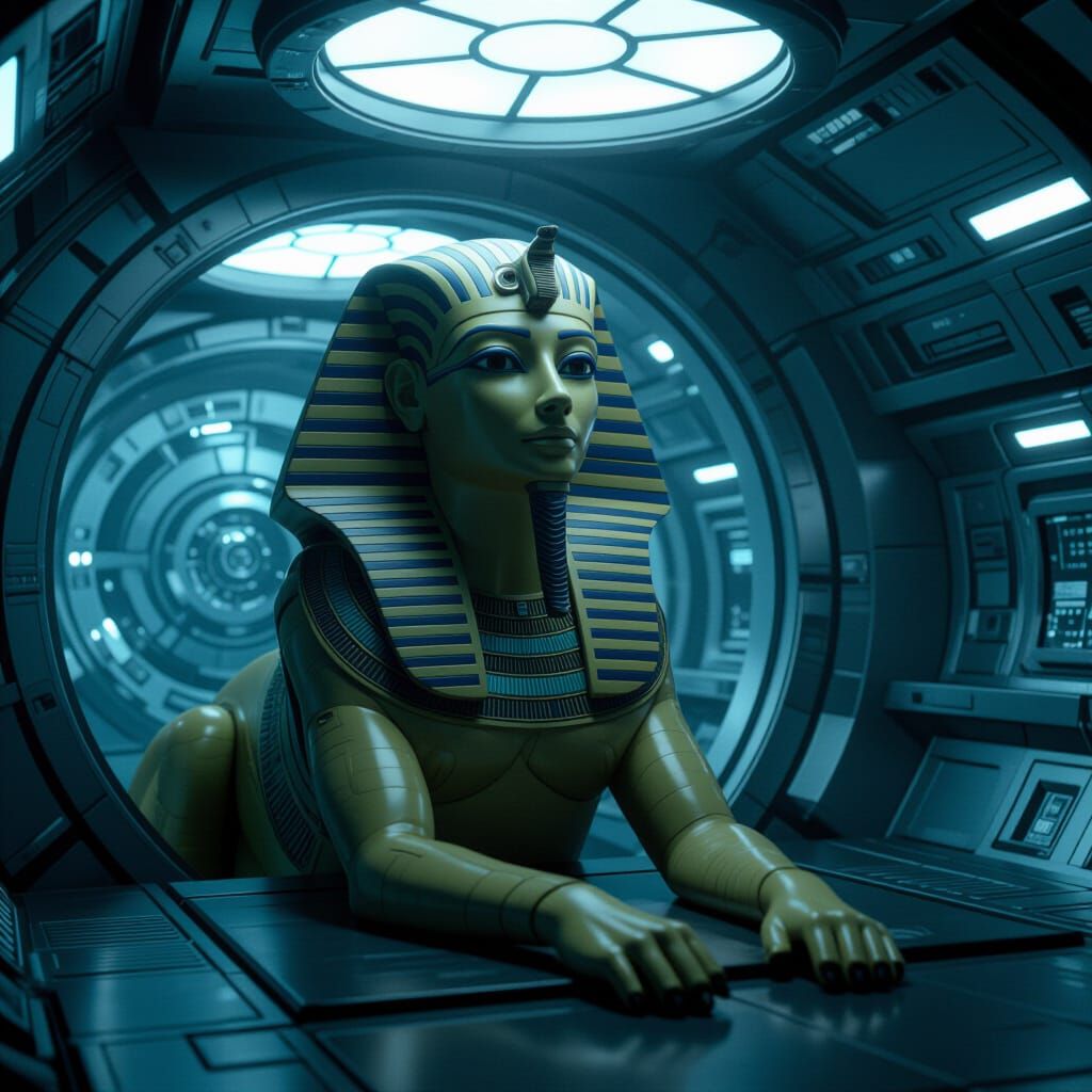Cinematic Sphinx Alien in Spaceship Film Still