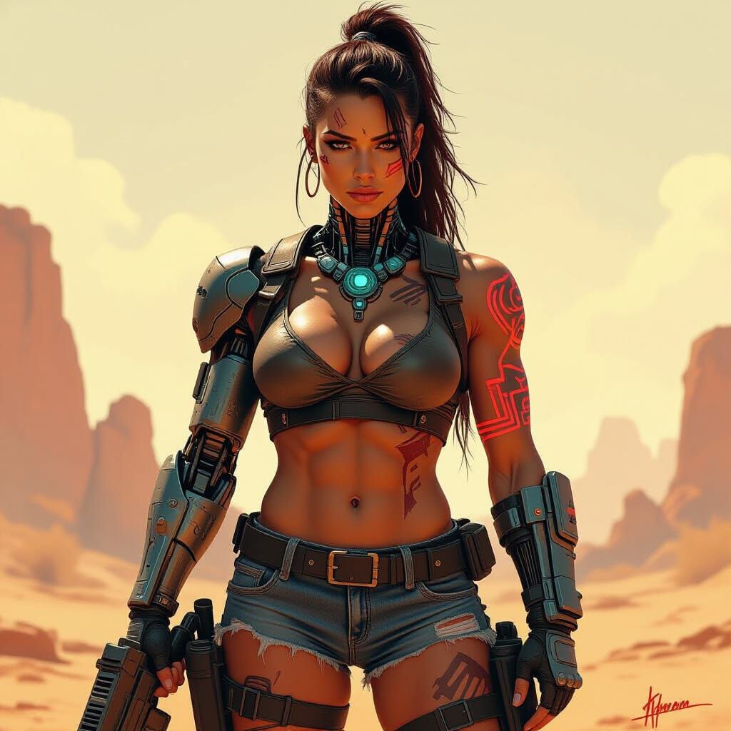 Android Warrior in Post-Apocalyptic Wasteland