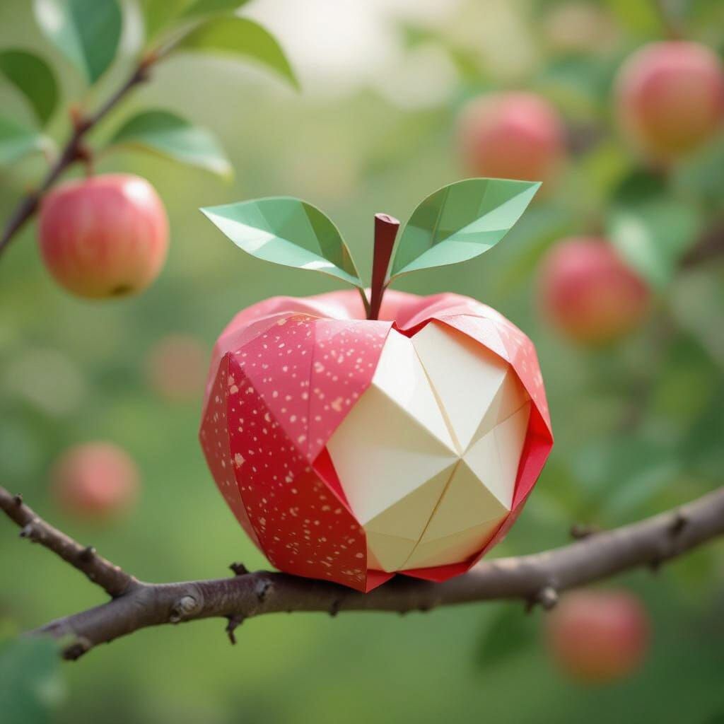 Origami Apple in Orchard, Papercraft Style