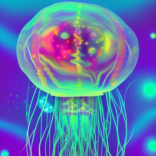 Surreal Cosmic Bliss: Jellyfish in Mindscape, Astral Illustr...