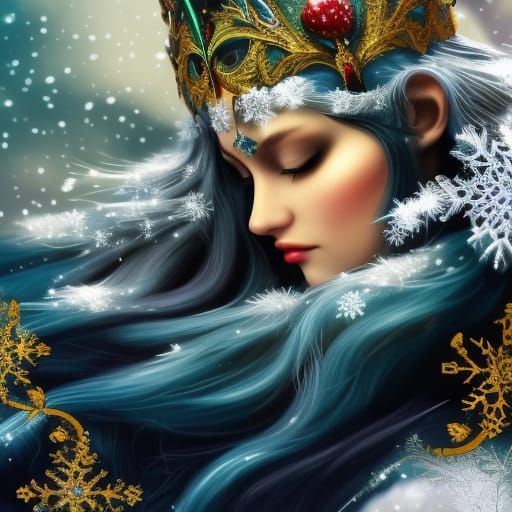 Mystical Winter Elf Queen in Photorealistic Style