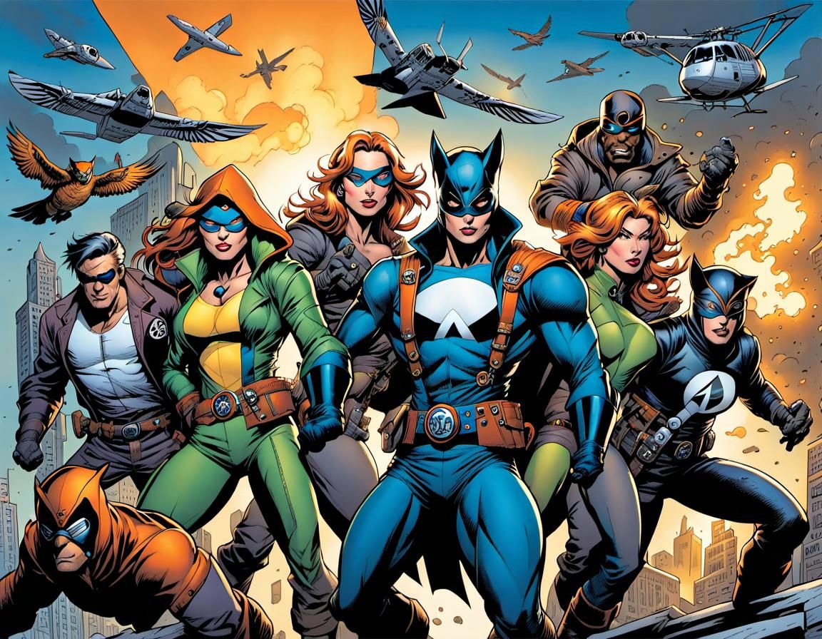 Comic Book Page of Animal Heroes in Cybernetic Armor