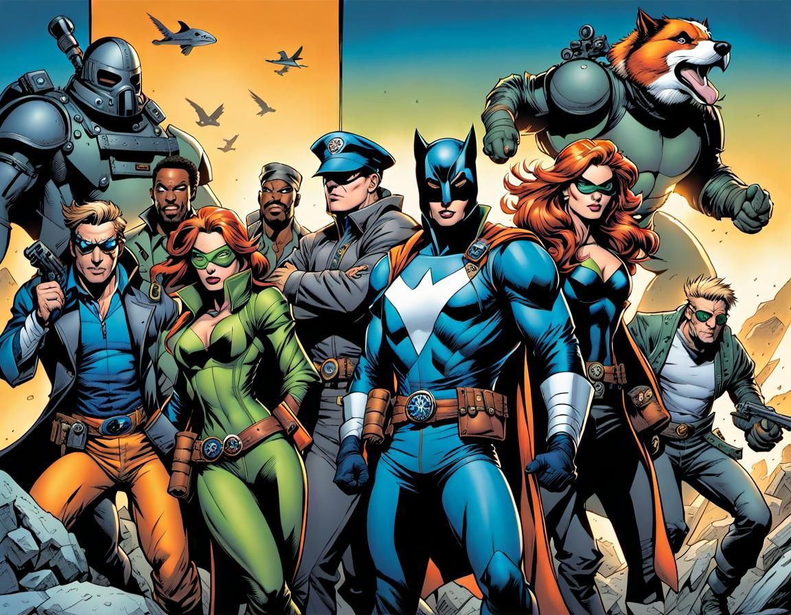 Comic Book Heroes Exit Mad Scientist's Lair