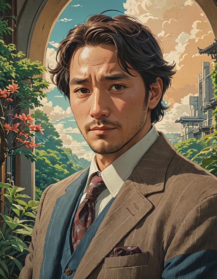 Faithful Man Portrait in Art Deco Anime Style