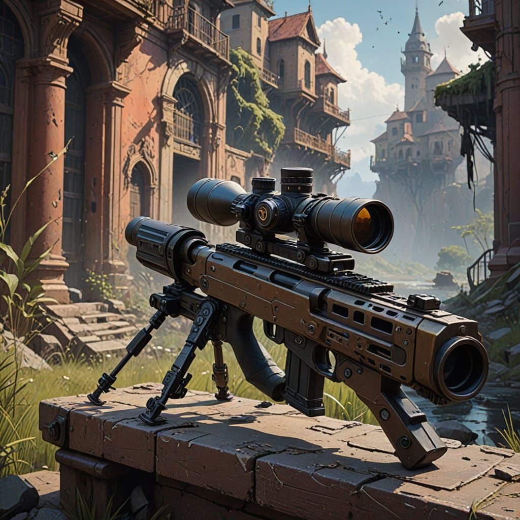 Ethereal Sniper Rifle in Fantastical Landscape, Inspired by...