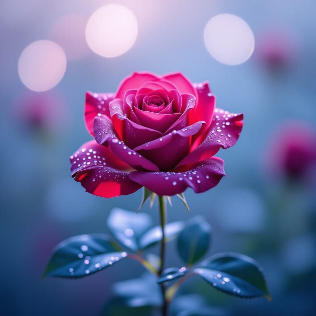 Photorealistic Red Rose with Sparkling Dew Drops