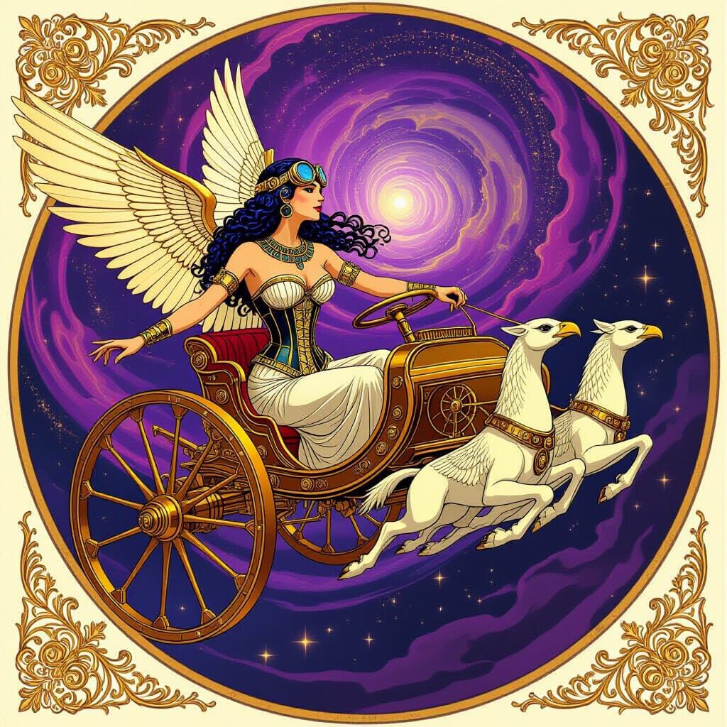 Goddess Isis Pilots Steampunk Chariot Through Nebula