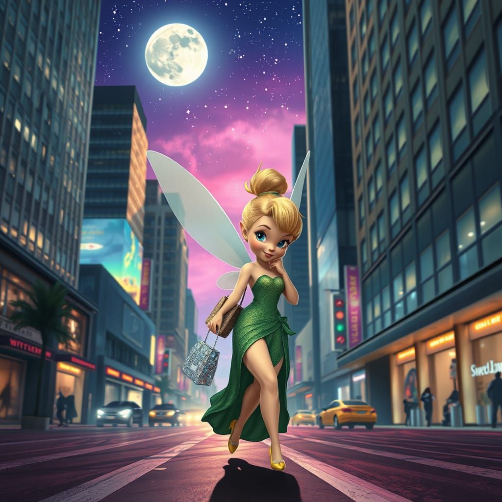 Whimsical Nighttime Scene on 5th Avenue with Tinker Bell