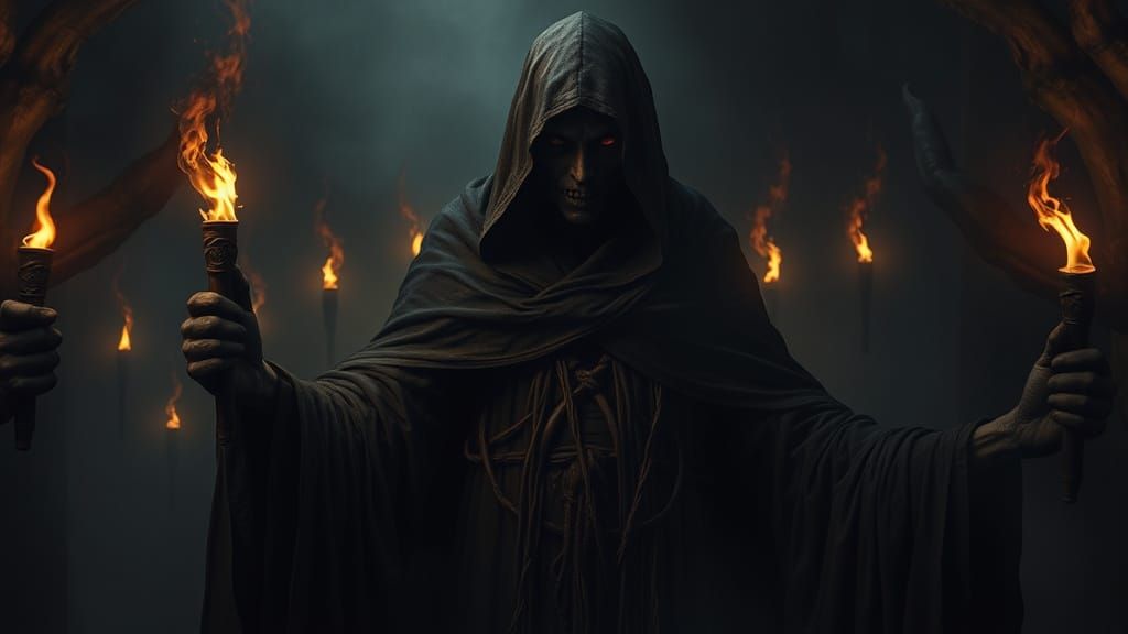 Mystical Figure in Dark Realm: Gothic Surrealism