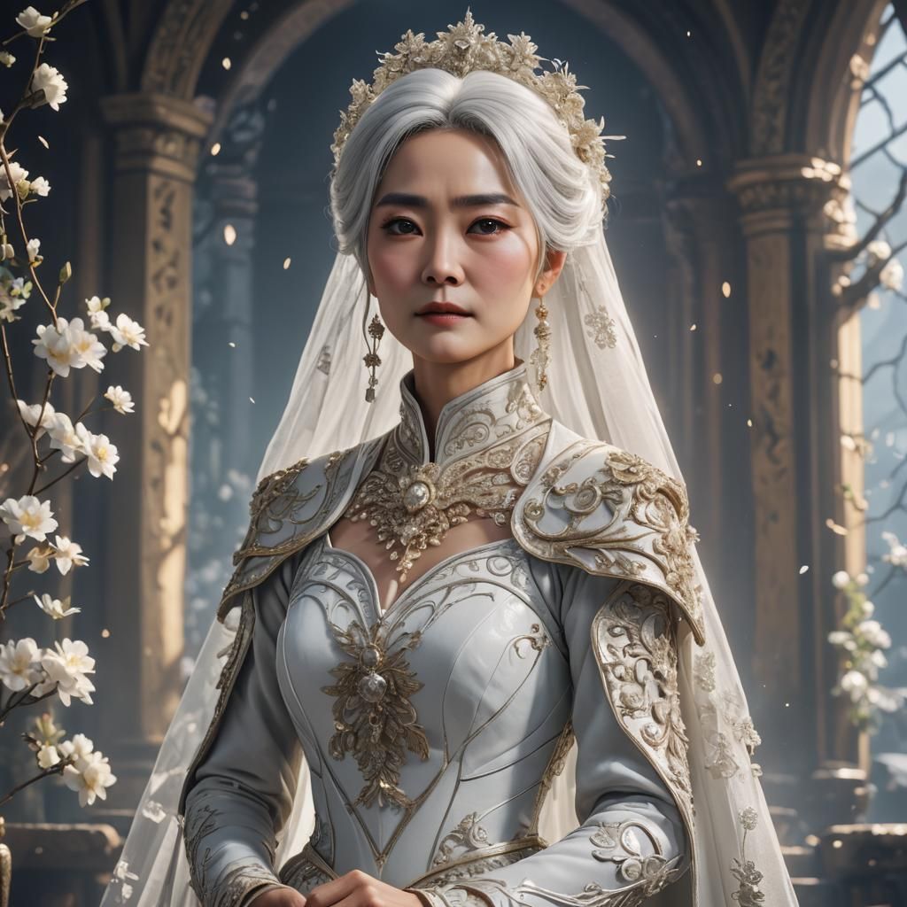 Brigitte Lin as Bride With White Hair in 3D Anime Art