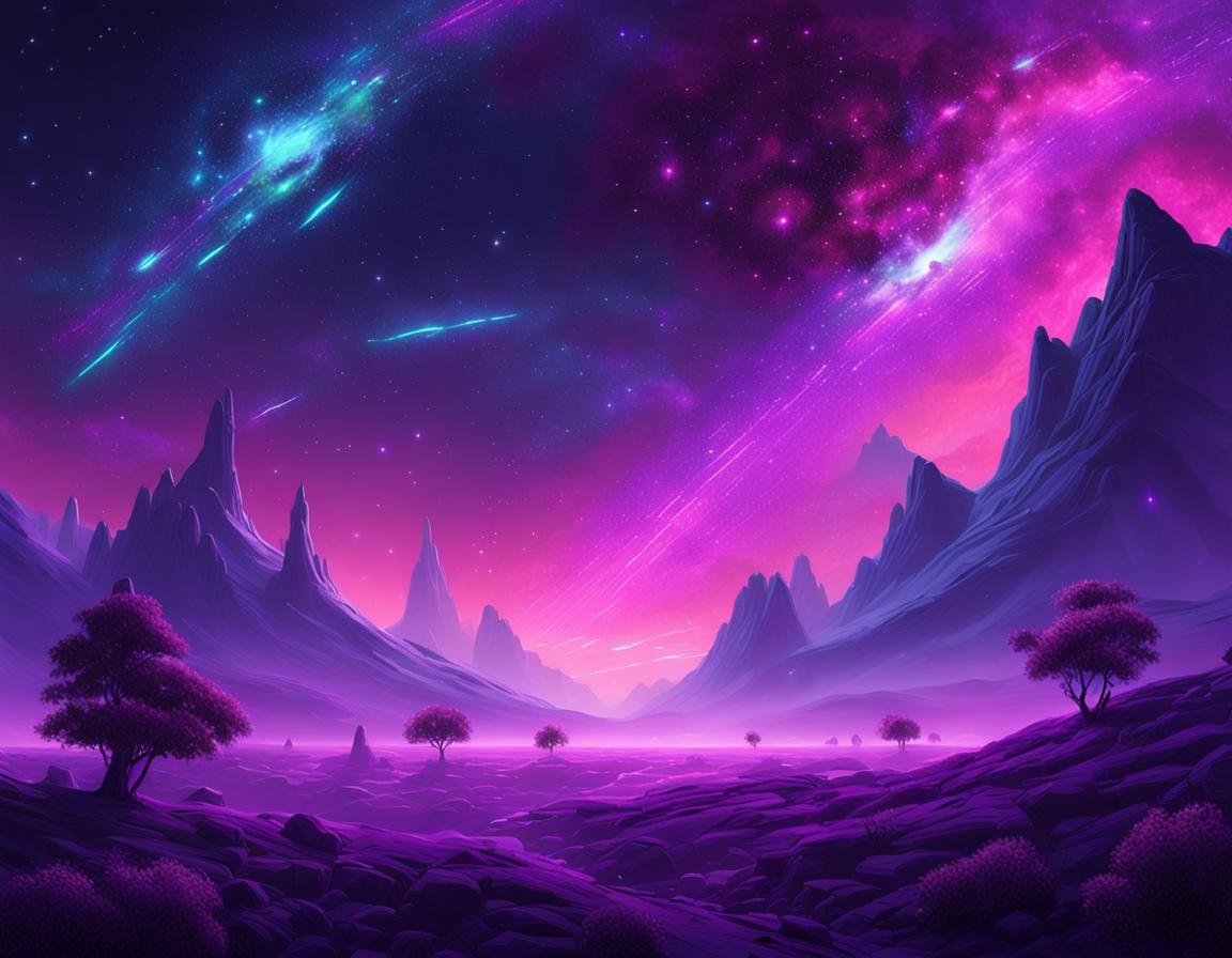 Surreal Purple Galaxy with Neon Stars