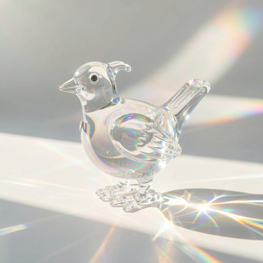 Shimmering Glass Bird in Rainbow Light
