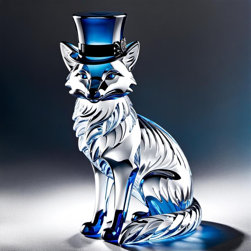 Glass Fox Figurine with Top Hat in Hyperrealism