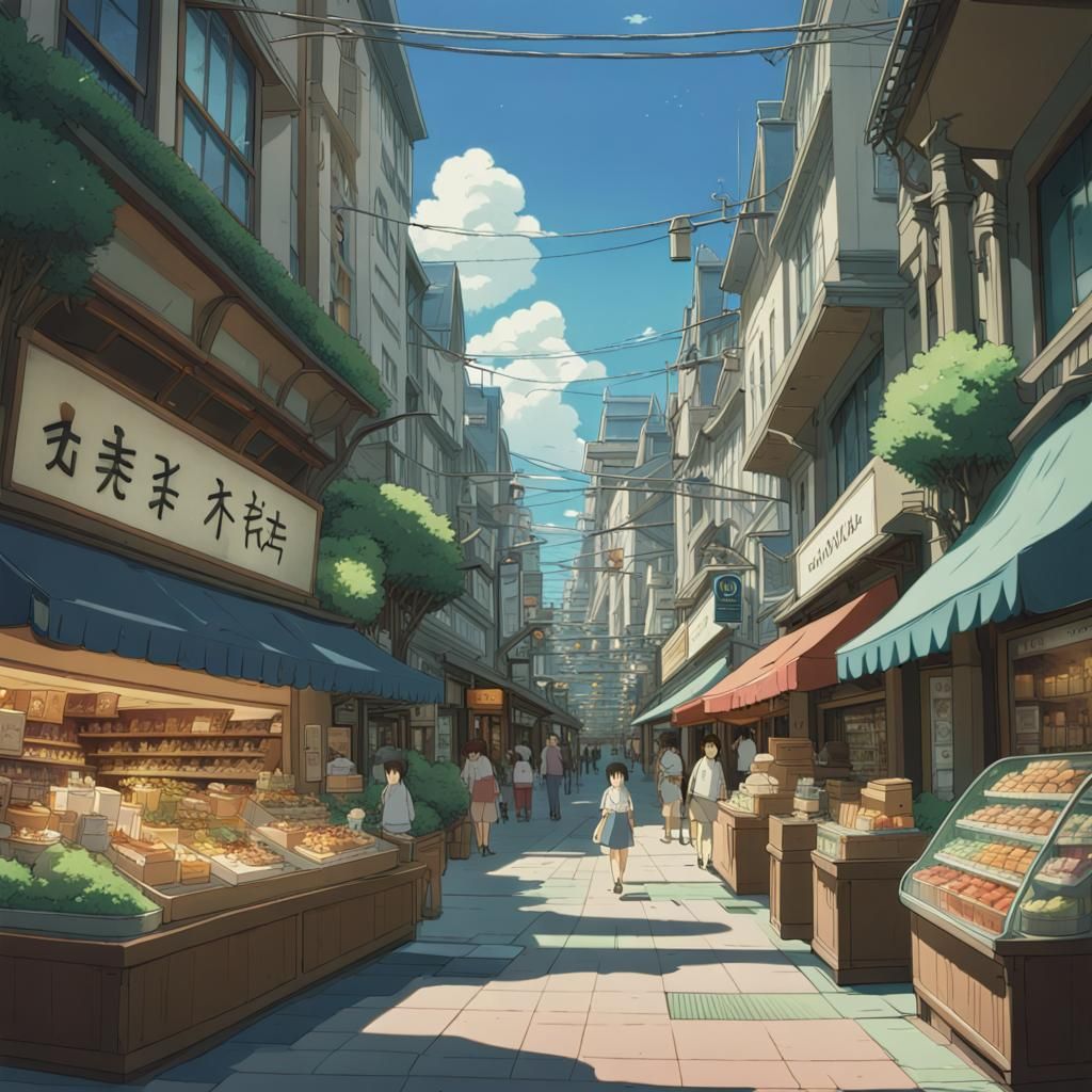 Shopping Center in Studio Ghibli Style