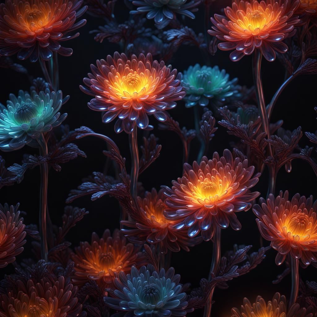 Glowing Glass Chrysanthemums with Blacklight Effect