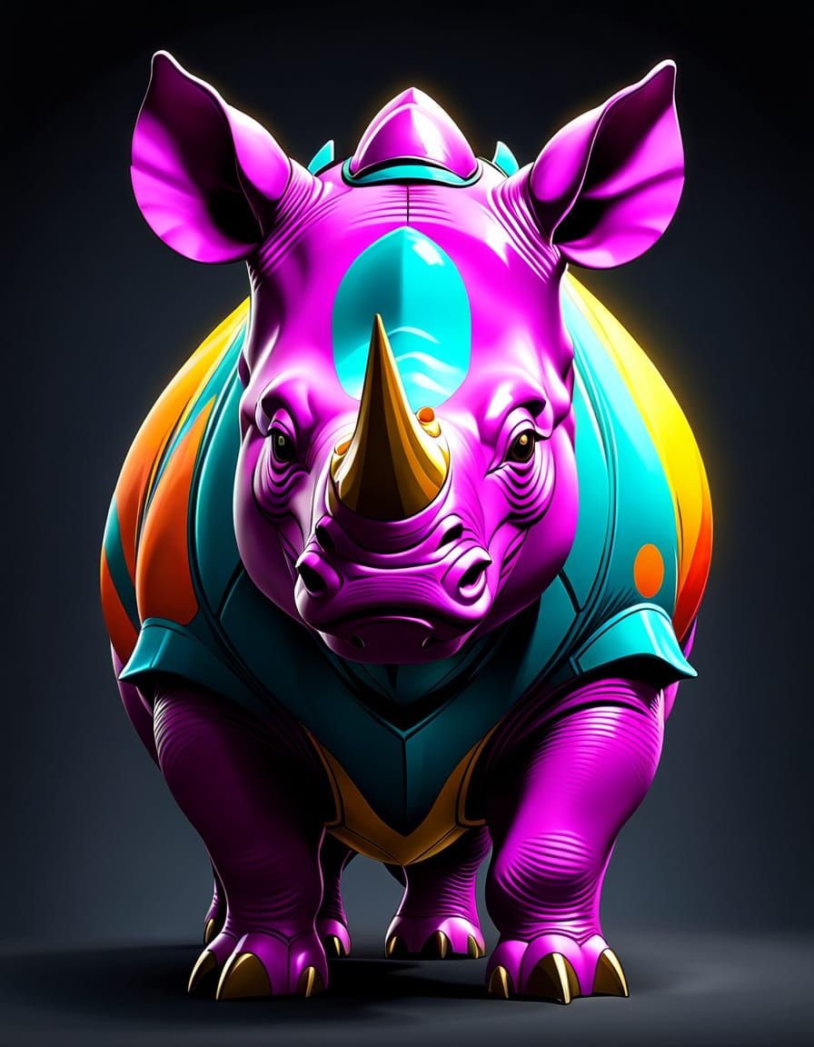 Vibrant Rhino in Pokémon-Inspired Style