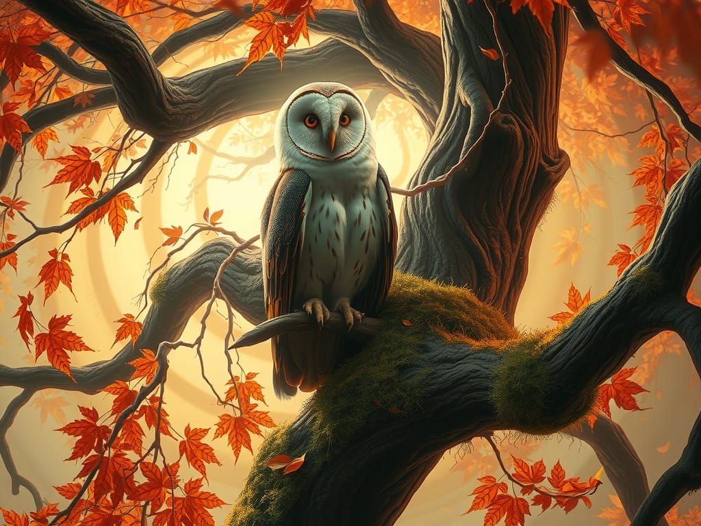Majestic Barn Owl in Autumn Dreamscape