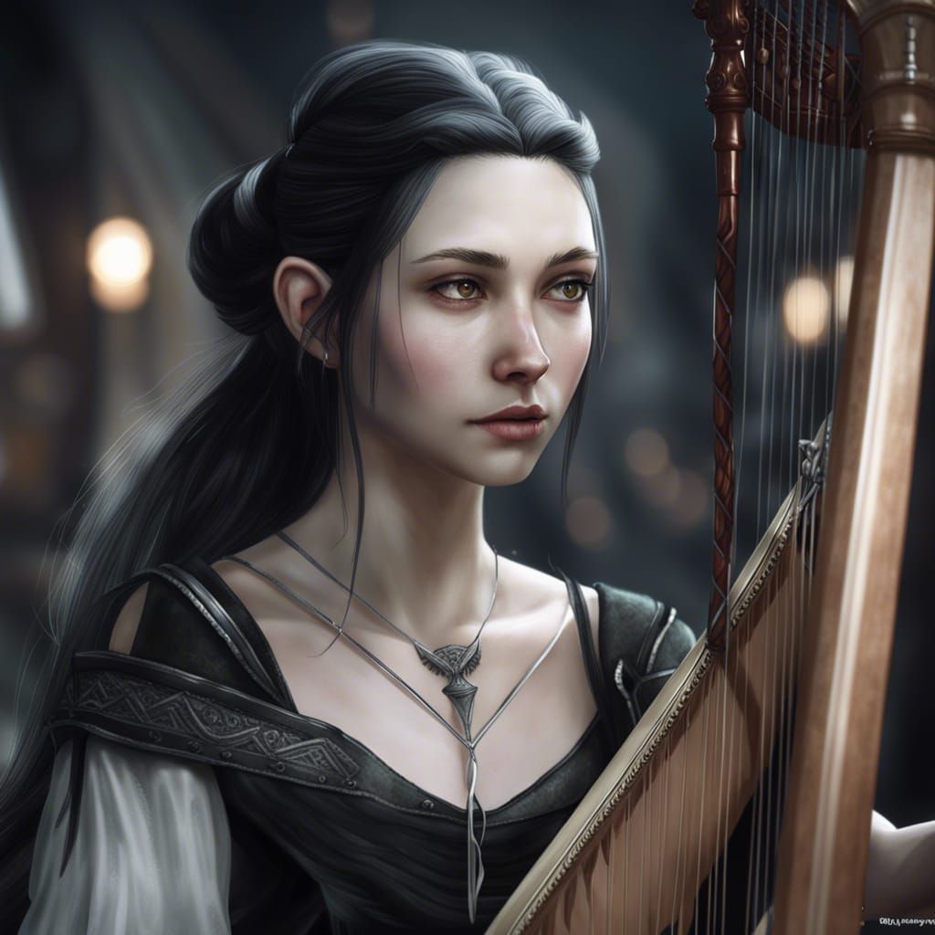 Fantasy Elf Bard Portrait in Art Nouveau Style