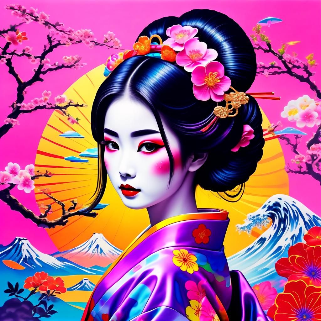 Geisha in Lisa Frank Style Art Image