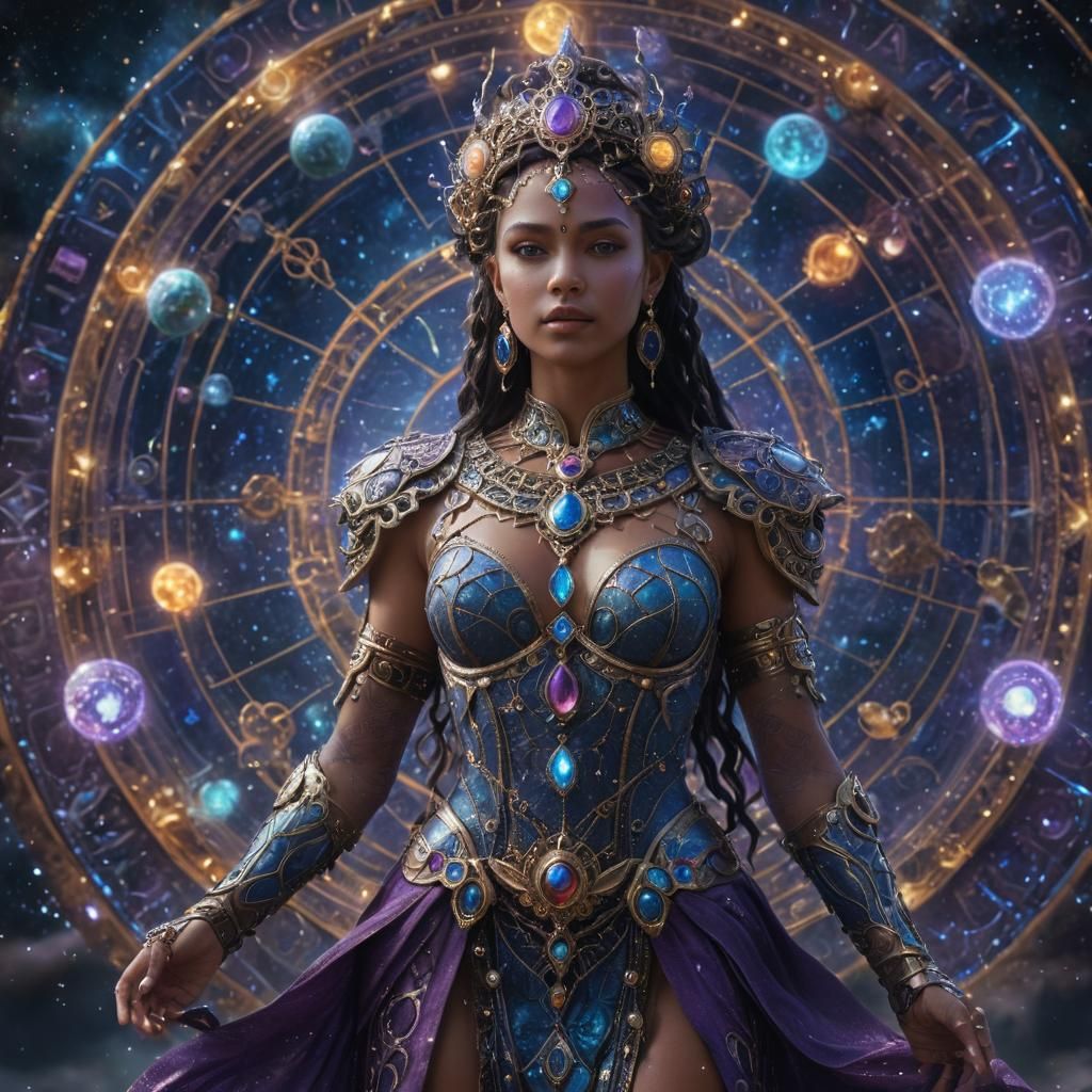Cosmic Goddess with Chakras and Zodiac Armor