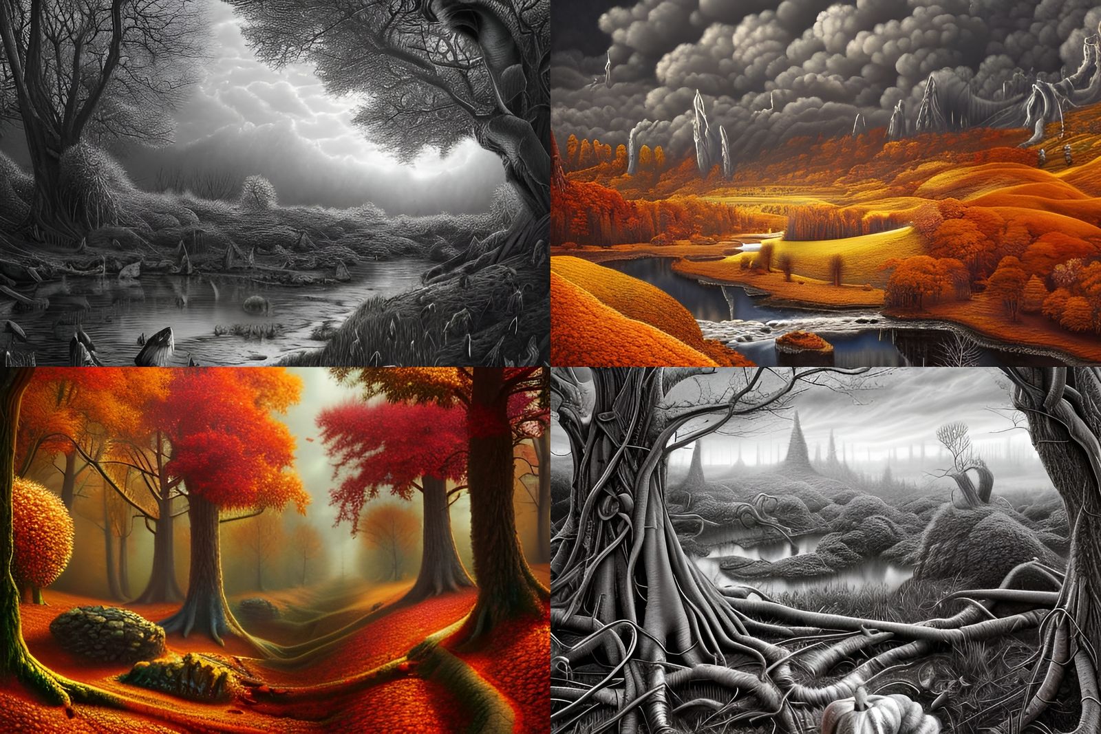 Dark Fantasy Autumn Landscape Pencil Illustration