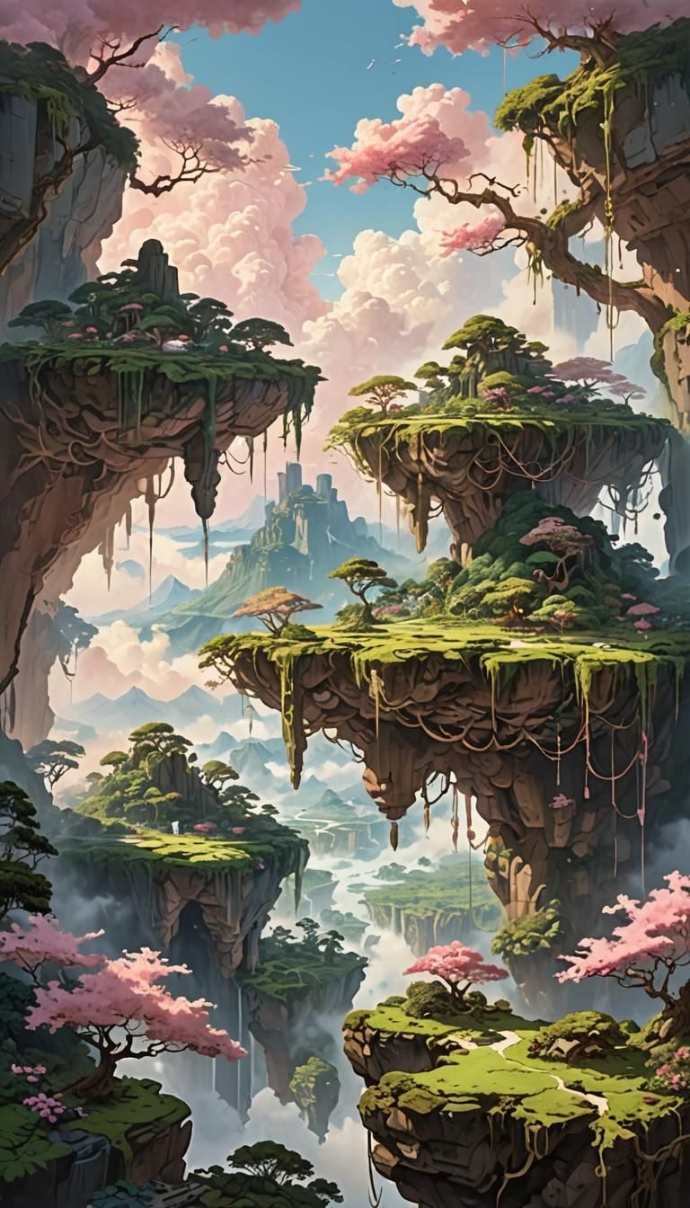 Floating Islands in Ethereal Sky