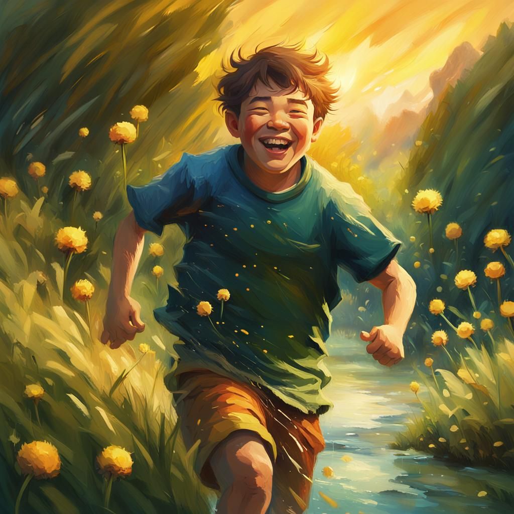 Boy Running Between Rivers: Fantasy Concept Art