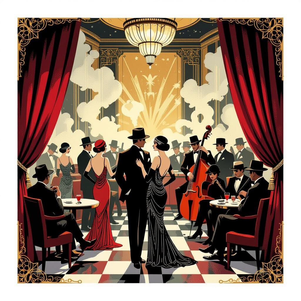 1920s Speakeasy Scene in Film Noir Style