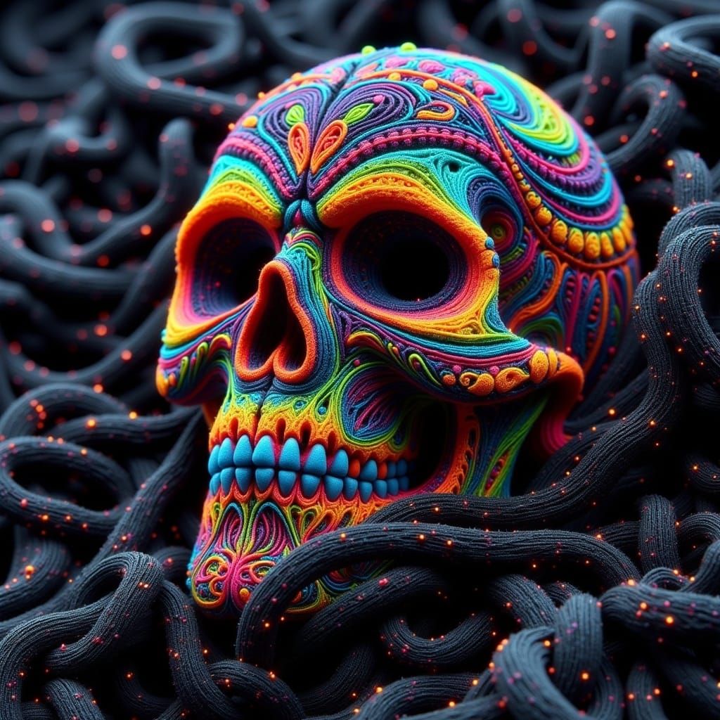 La Catrina Skull in Whimsical Felted Wool