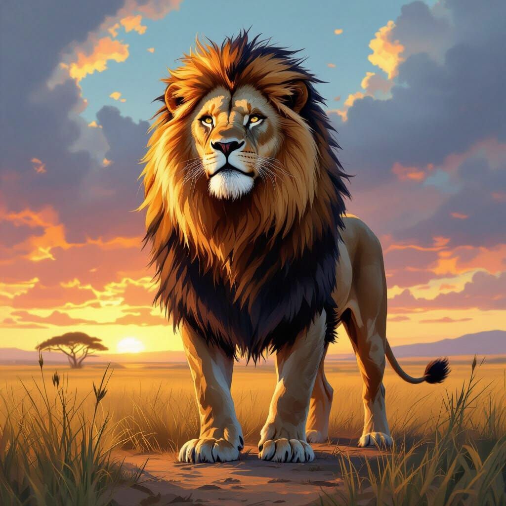 Regal Lion in Savannah, Digital Art