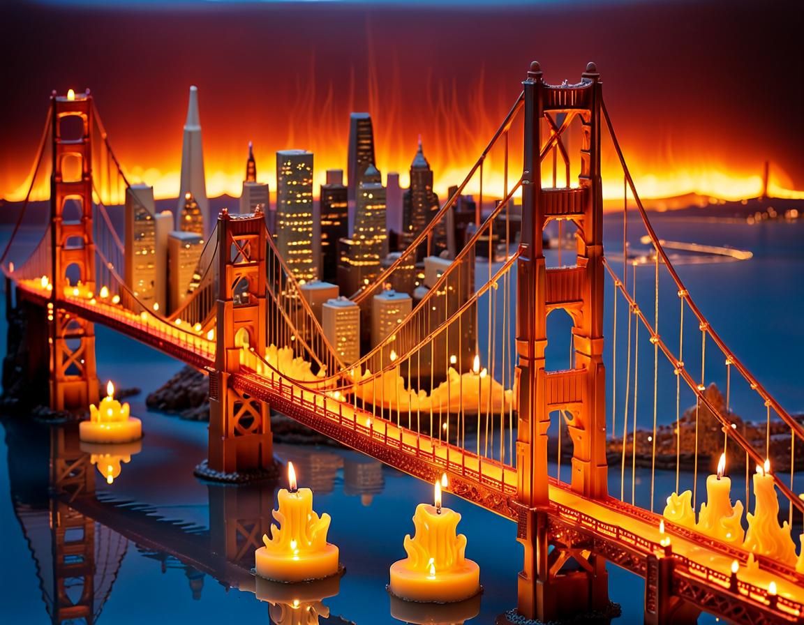 Surreal Wax San Francisco Skyline in Chiaroscuro